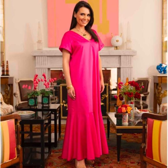 Antonio Melani | Pink Maxi The Myrna Dress Size 6 V-neck Flounce Hem Cuff Sleeve - Picture 3 of 8